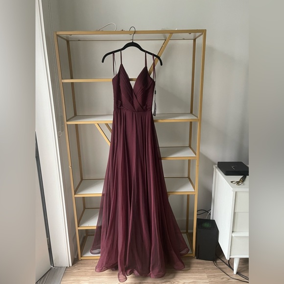 La Femme Chiffon Ballgown in Garnet, Size 0 - Picture 5 of 7